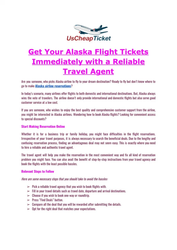 Get Your Alaska Flight Tickets Immediately with a Reliable Travel Agent