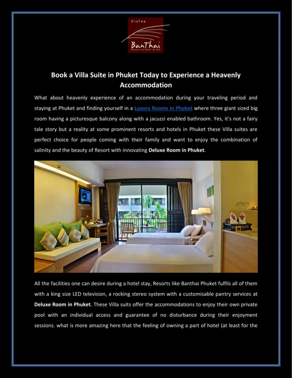 Book a Luxury Rooms in Phuket Today
