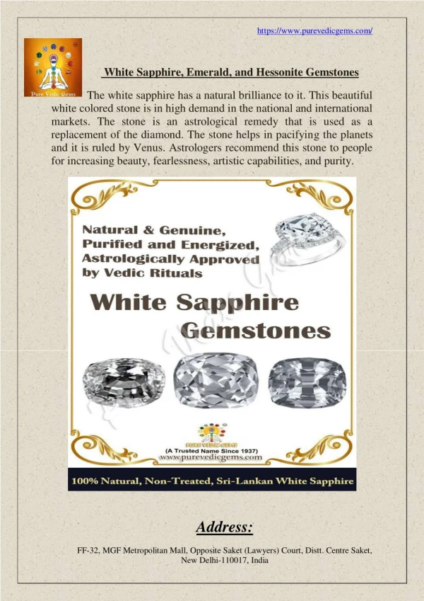 White Sapphire, Emerald, and Hessonite Gemstones