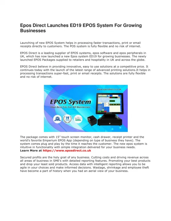 Epos Direct Launches ED19 EPOS System For Growing Businesses