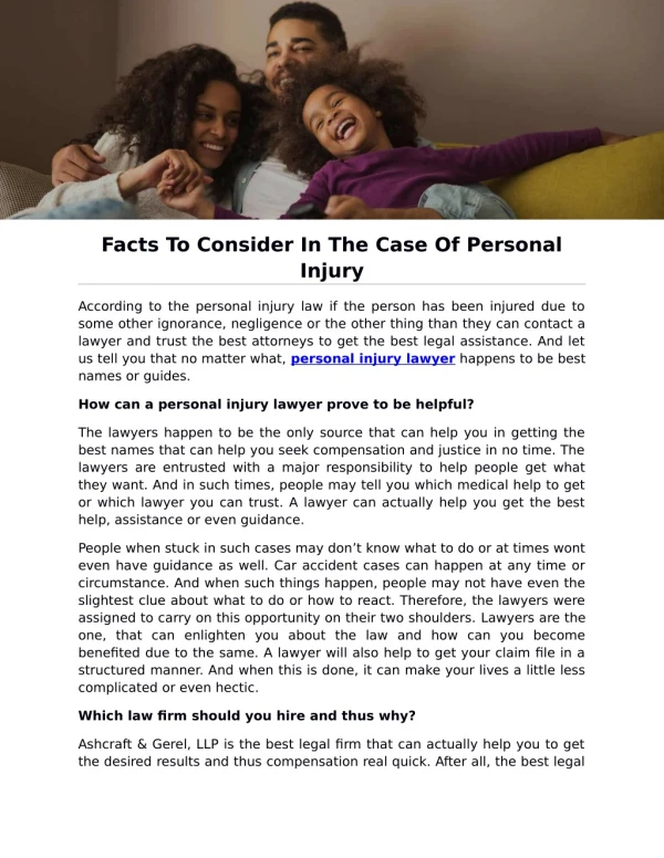 Facts To Consider In The Case Of Personal Injury
