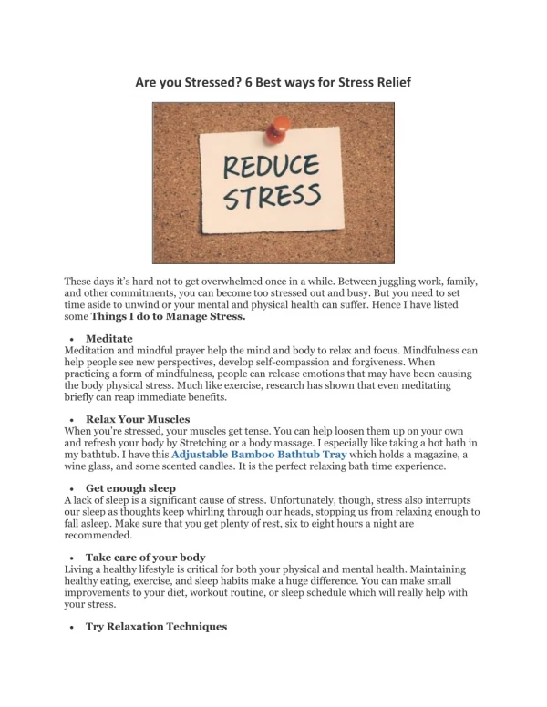6 Best ways for Stress Relief