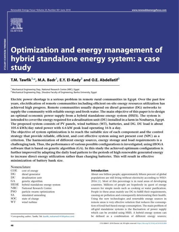 Optimization and energy management of hybrid standalone energy system: a case study