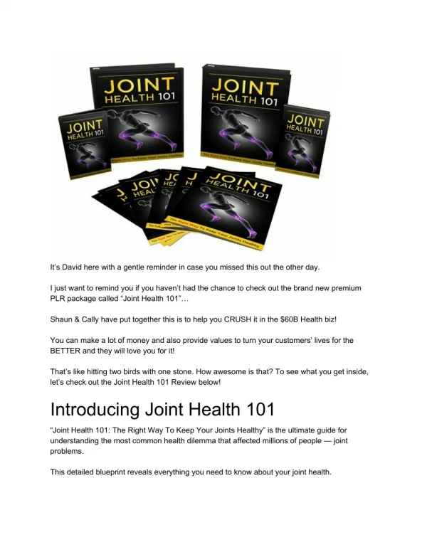 [PLR] Joint Health 101