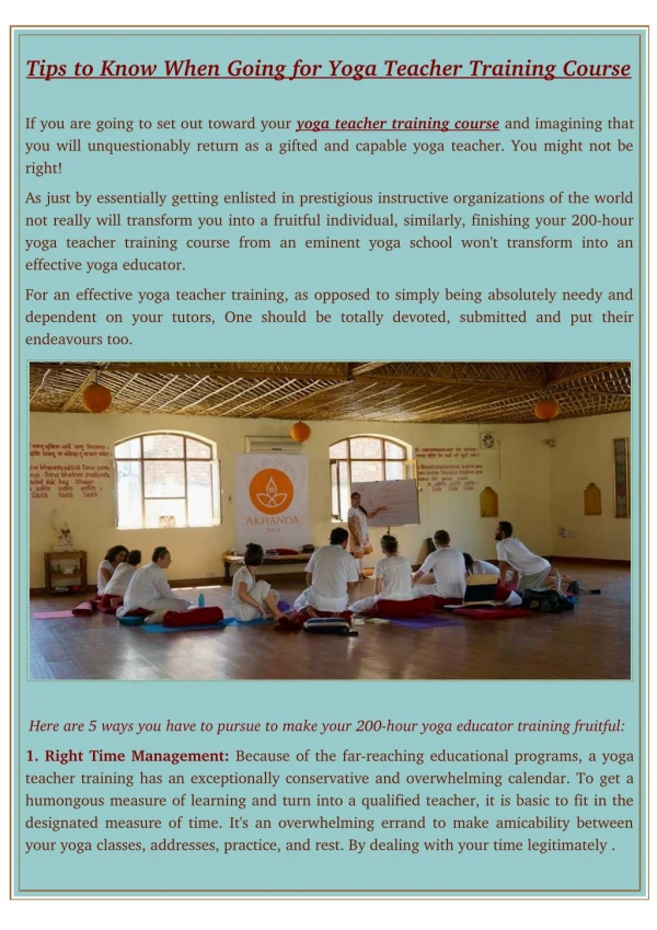 Tips to Know When Going for Yoga Teacher Training Course