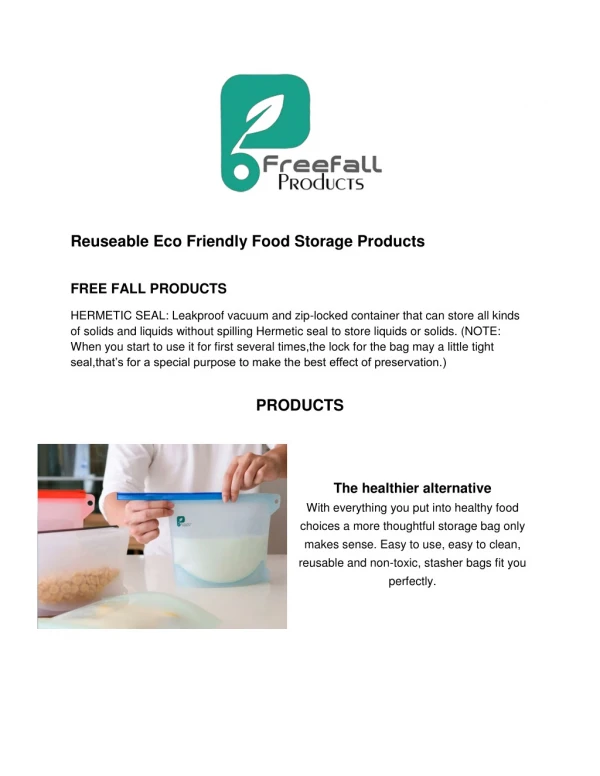 Freefall Products : High quality Reuseable Eco Friendly Food Storage Products in Wyoming