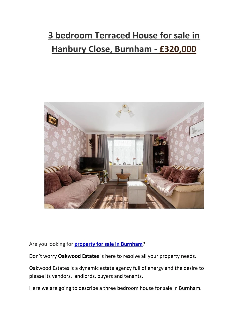 3 bedroom terraced house for sale in hanbury