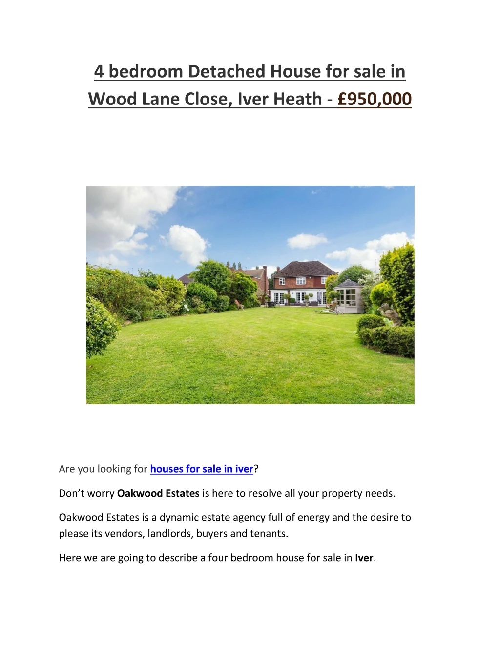 4 bedroom detached house for sale in wood lane