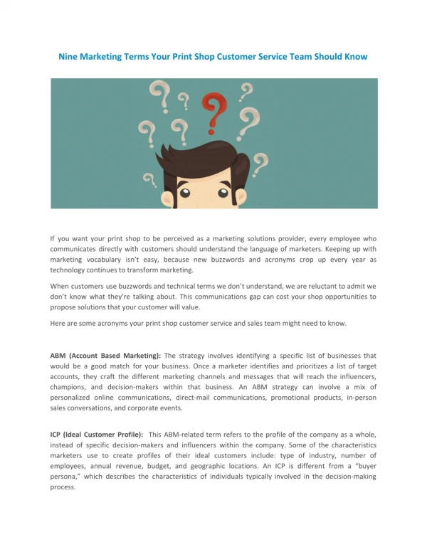 nine marketing terms your print shop customer