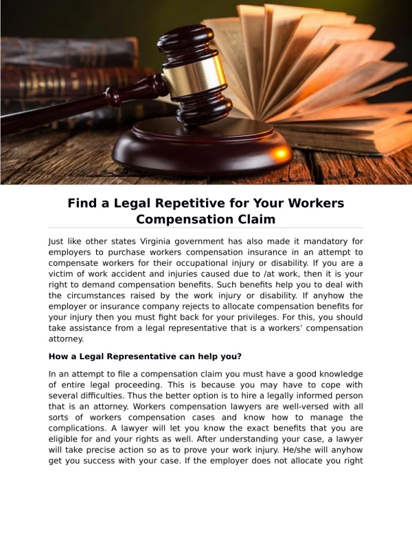 Find a Legal Repetitive for Your Workers Compensation Claim