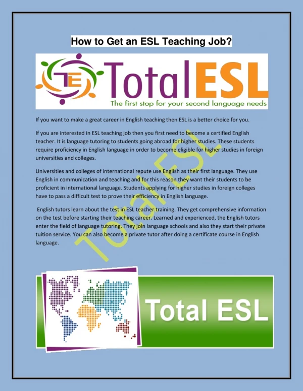 How to Get an ESL Teaching Job?