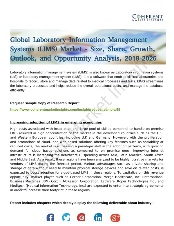 Laboratory Information Management Systems (LIMS) Market to Incur Rapid Growth and Global Key Players Analysis To 2026