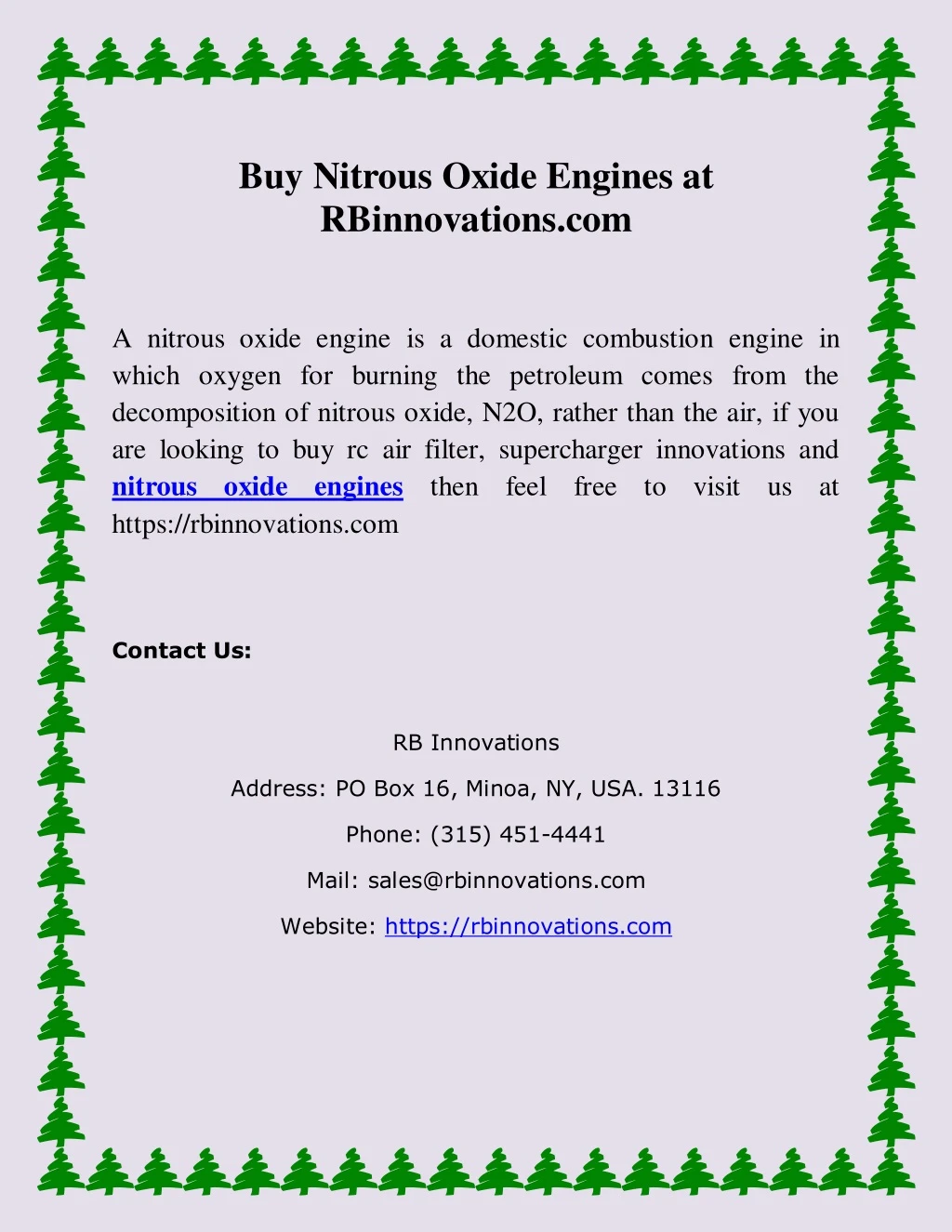 buy nitrous oxide engines at rbinnovations com