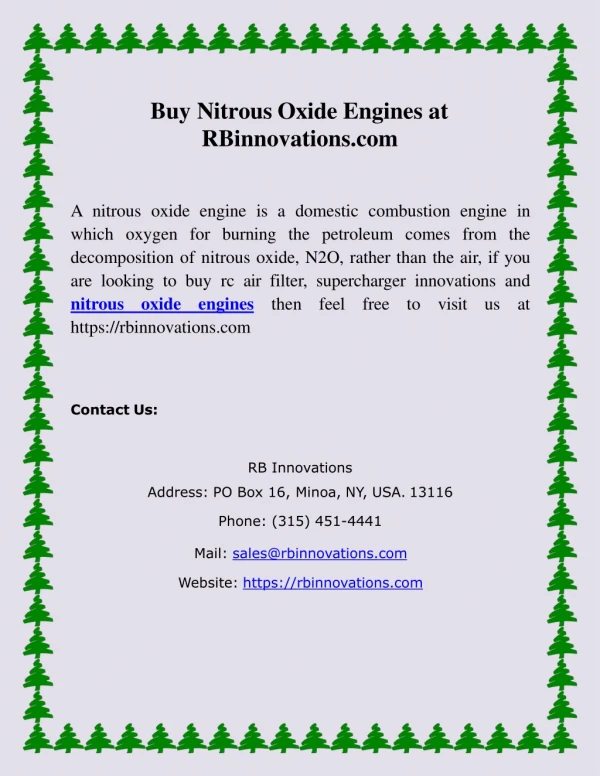 Buy Nitrous Oxide Engines at RBinnovations.com