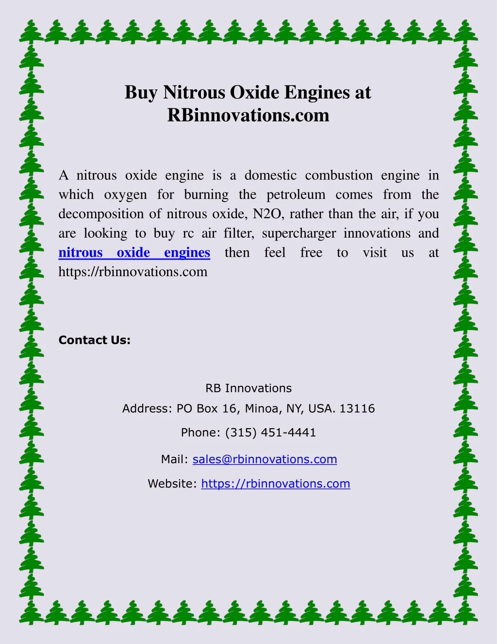 buy nitrous oxide engines at rbinnovations com