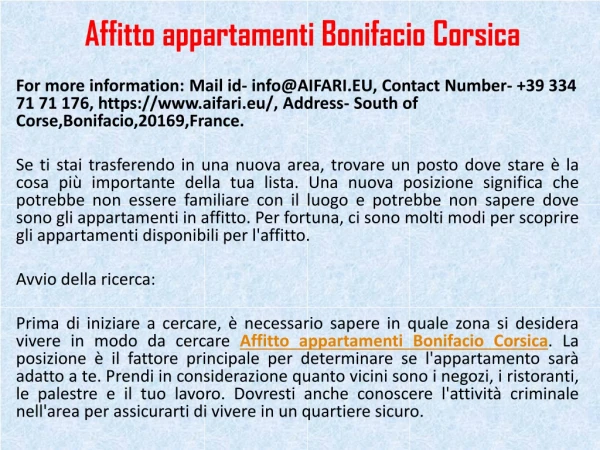 Affitto appartamenti Bonifacio Corsica