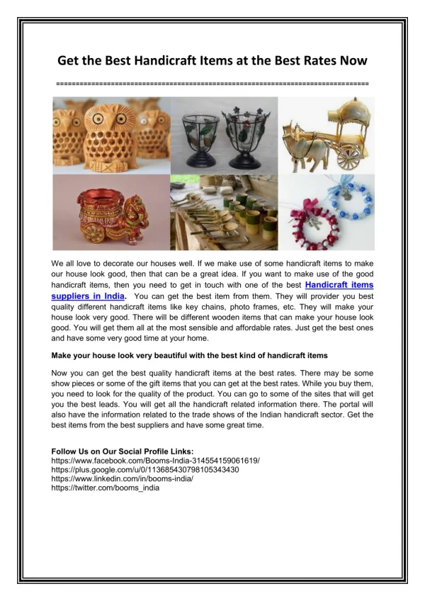 Get the Best Handicraft Items at the Best Rates Now