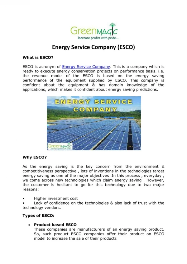 Energy Service Company (ESCO)