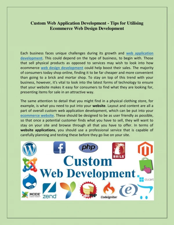 Custom Web Application Development - Tips for Utilising Ecommerce Web Design Development