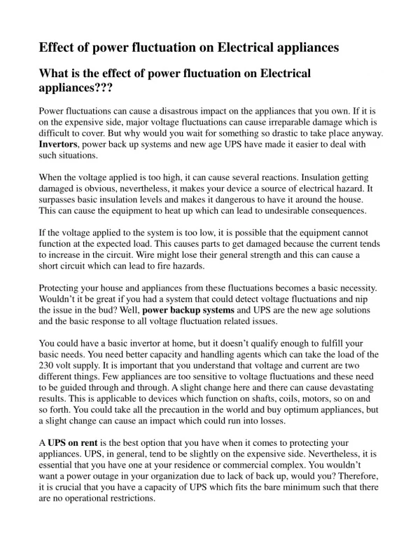 Effect of power fluctuation on Electrical appliances
