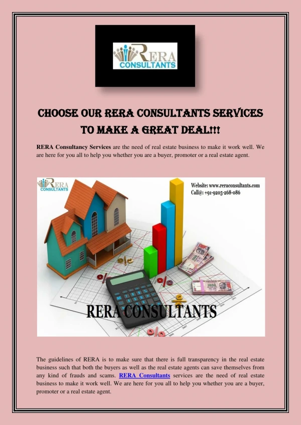 Choose our RERA Consultants Services to Make a Great Deal!!!