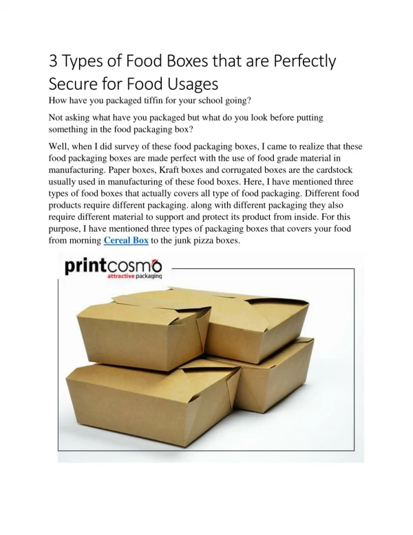 3 Types of Food Boxes that are Perfectly Secure for Food Usages