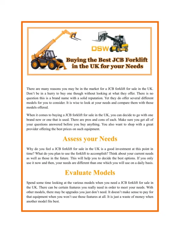 Buying the Best JCB Forklift in the UK for your Needs
