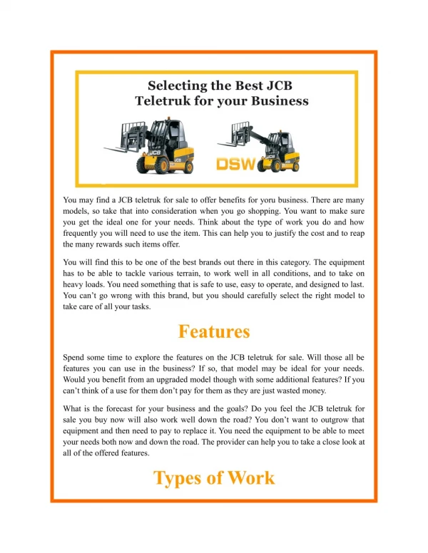 Selecting the Best JCB Teletruk for your Business