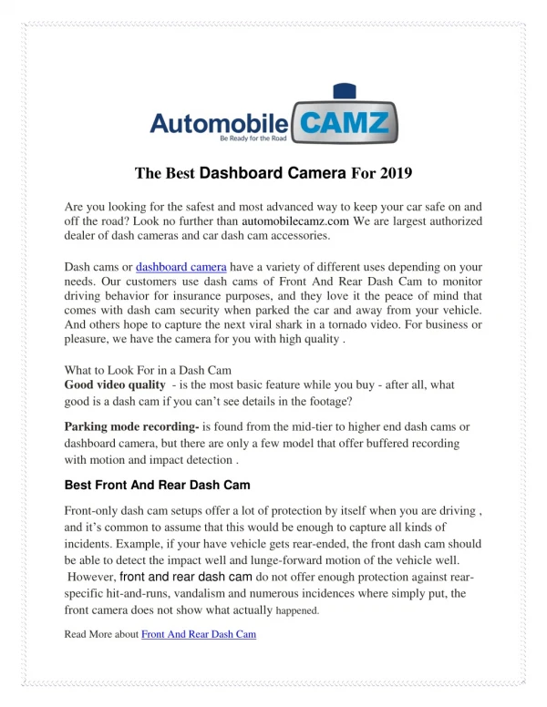 The Best Dashboard Camera For 2019