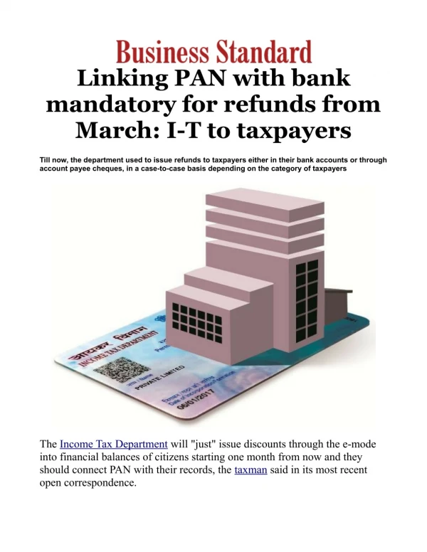 Linking PAN with bank mandatory for refunds from March: I-T to taxpayers