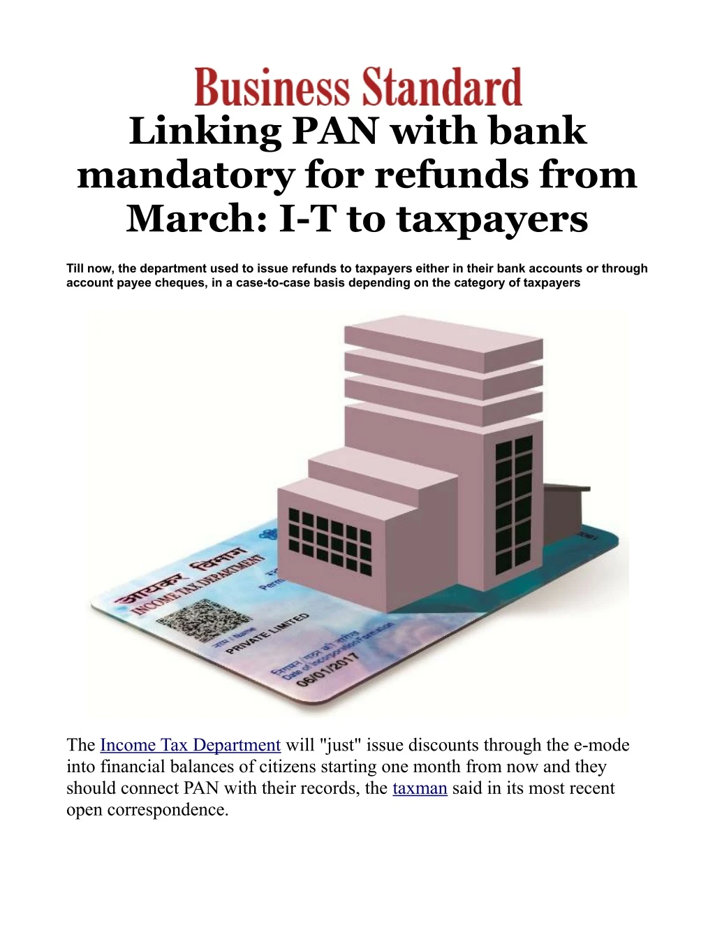 linking pan with bank mandatory for refunds from