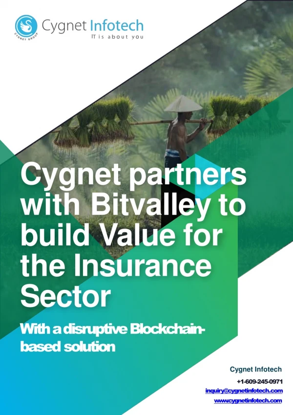Cygnet partners with Bitvalley to build Value for the Insurance Sector with a Blockchain Solution