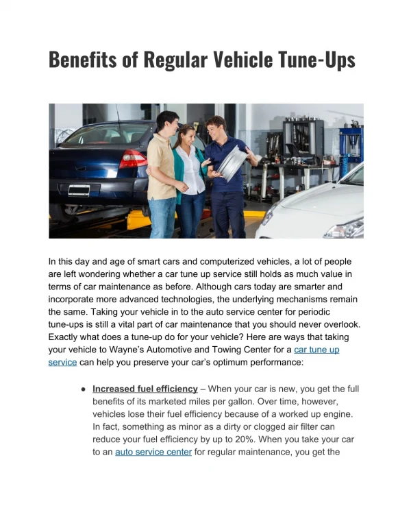 Benefits of Regular Vehicle Tune-Ups