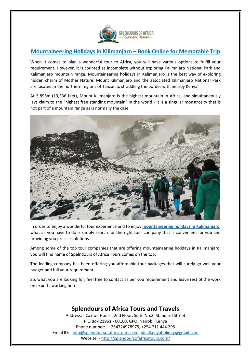 mountaineering holidays in kilimanjaro book