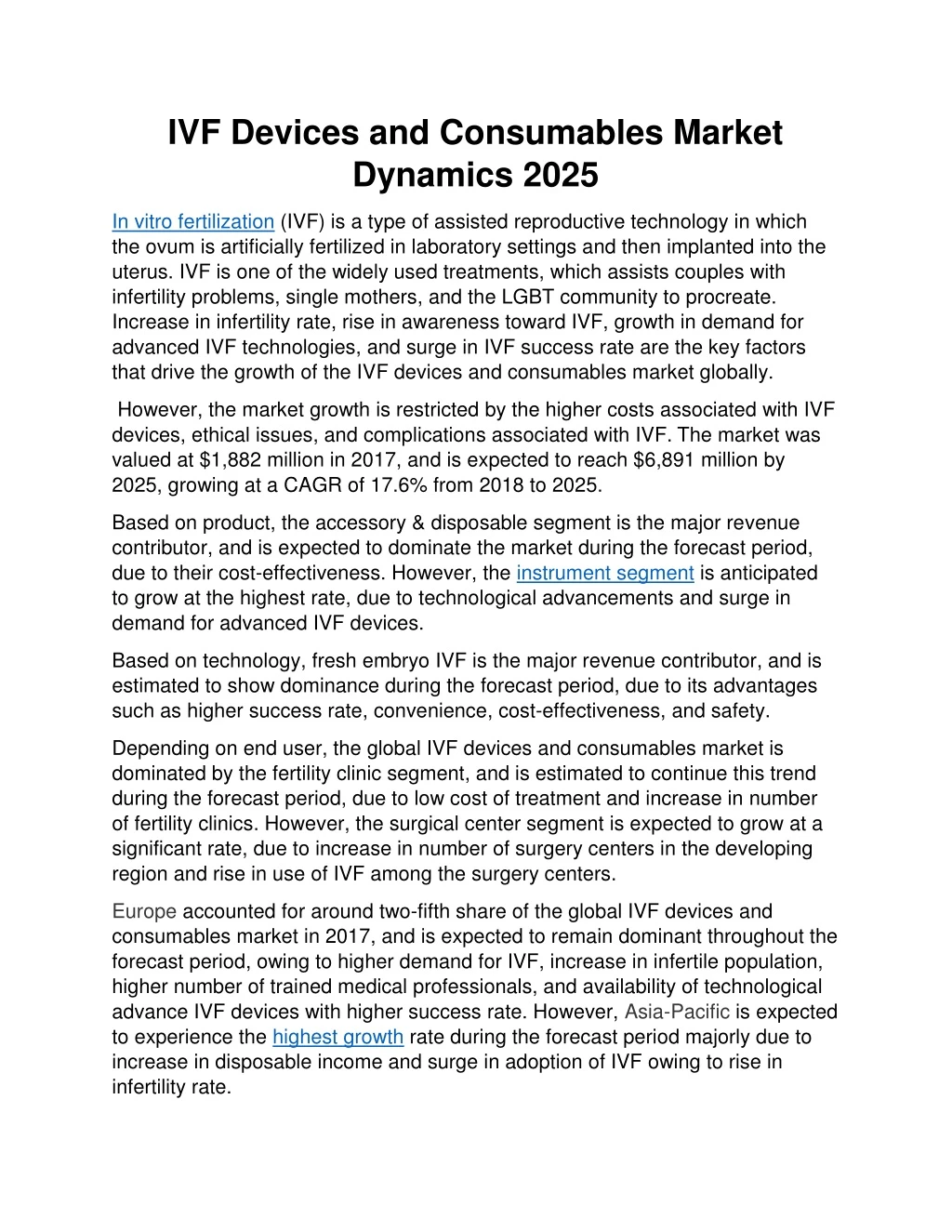 ivf devices and consumables market dynamics 2025