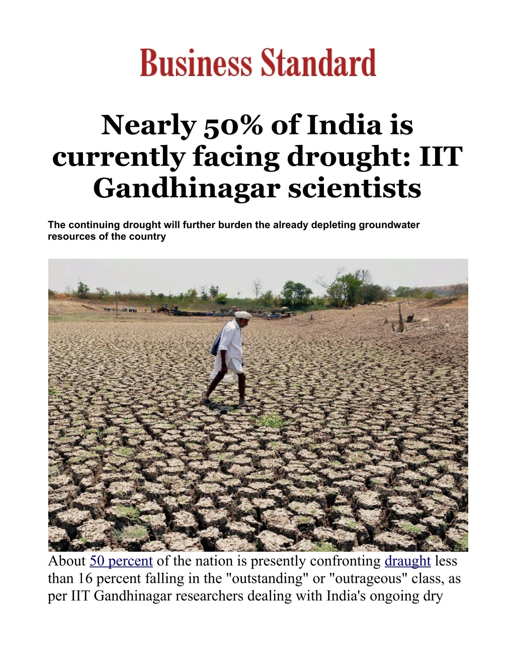 nearly 50 of india is currently facing drought