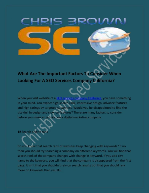 What Are The Important Factors To Consider When Looking For A SEO Services Company California?