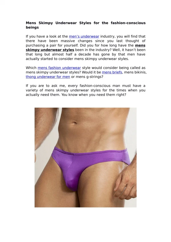 Mens Skimpy Underwear Styles for the fashion-conscious beings
