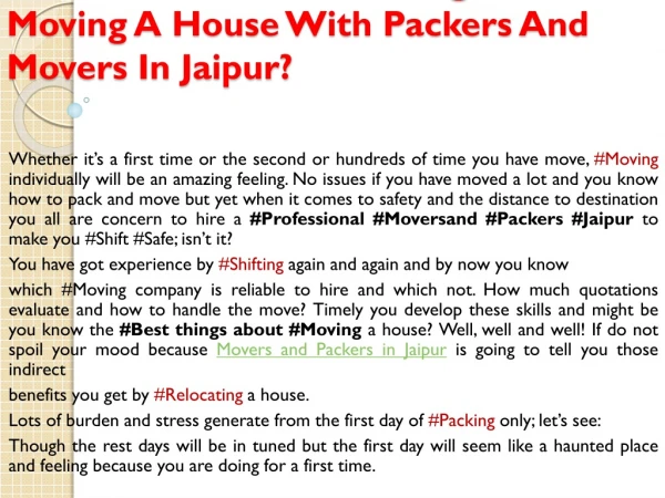 What Are Those Best Things About Moving A House With Packers And Movers In Jaipur?