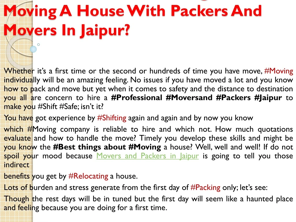 what are those best things about moving a house with packers and movers in jaipur