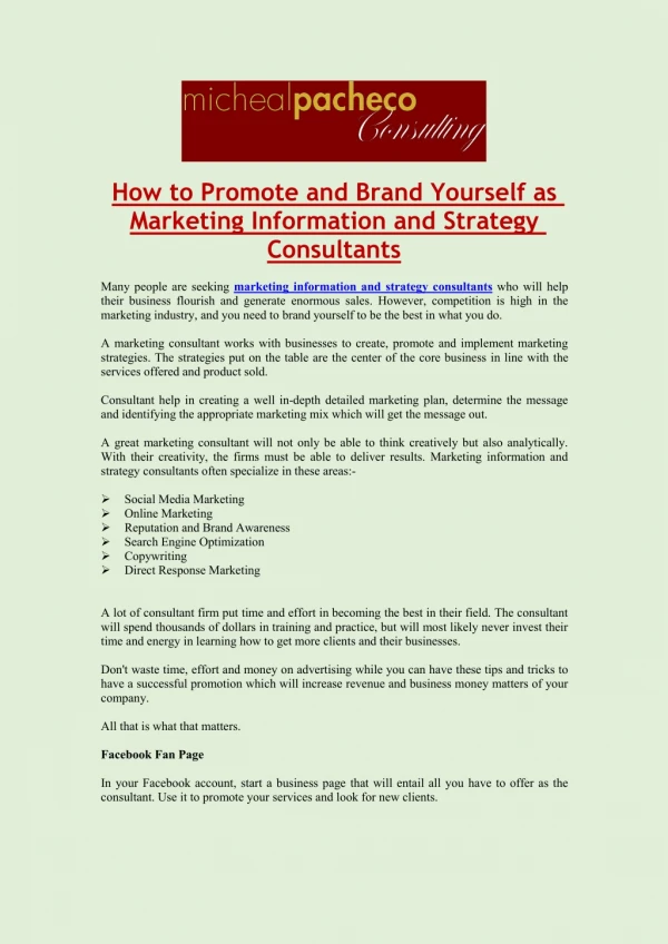 How to Promote and Brand Yourself as Marketing Information and Strategy Consultants