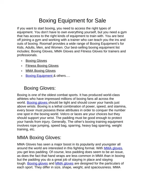 Boxing Equipment for Sale