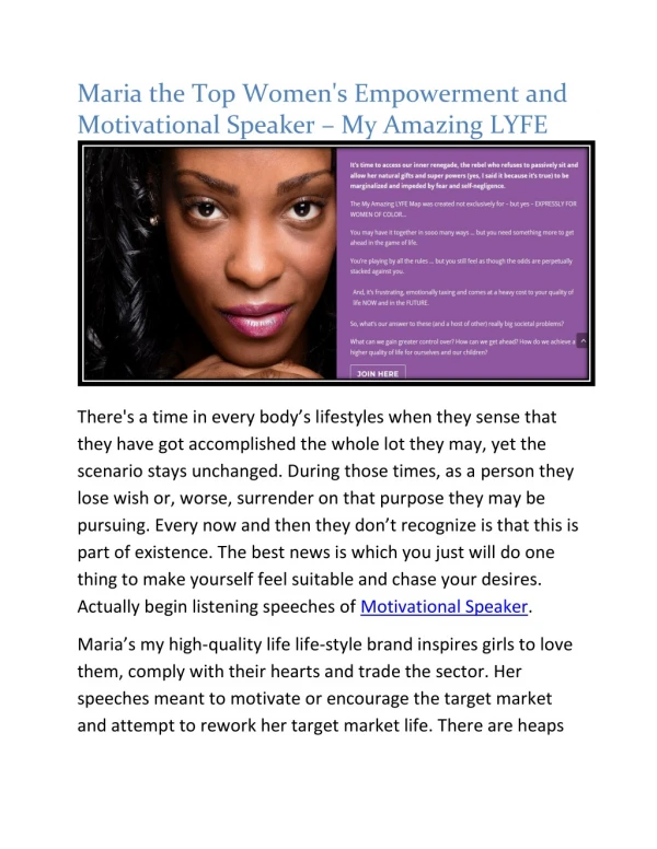 Maria TheTop Women's Empowerment and Motivational Speaker – My Amazing LYFE