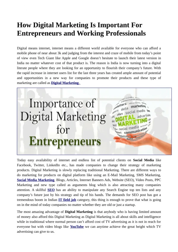 How Digital Marketing Is Important For Entrepreneurs and Working Professionals