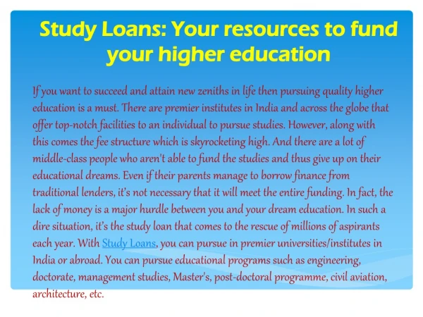 Study loans: Your resources to fund your higher education
