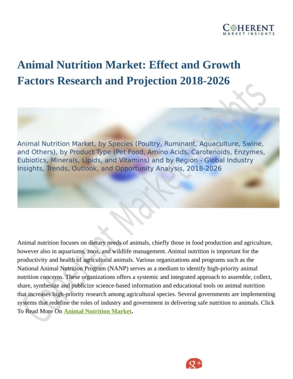 Animal Nutrition Market Anlysis with Inputs from Industry Experts 2018 to 2026