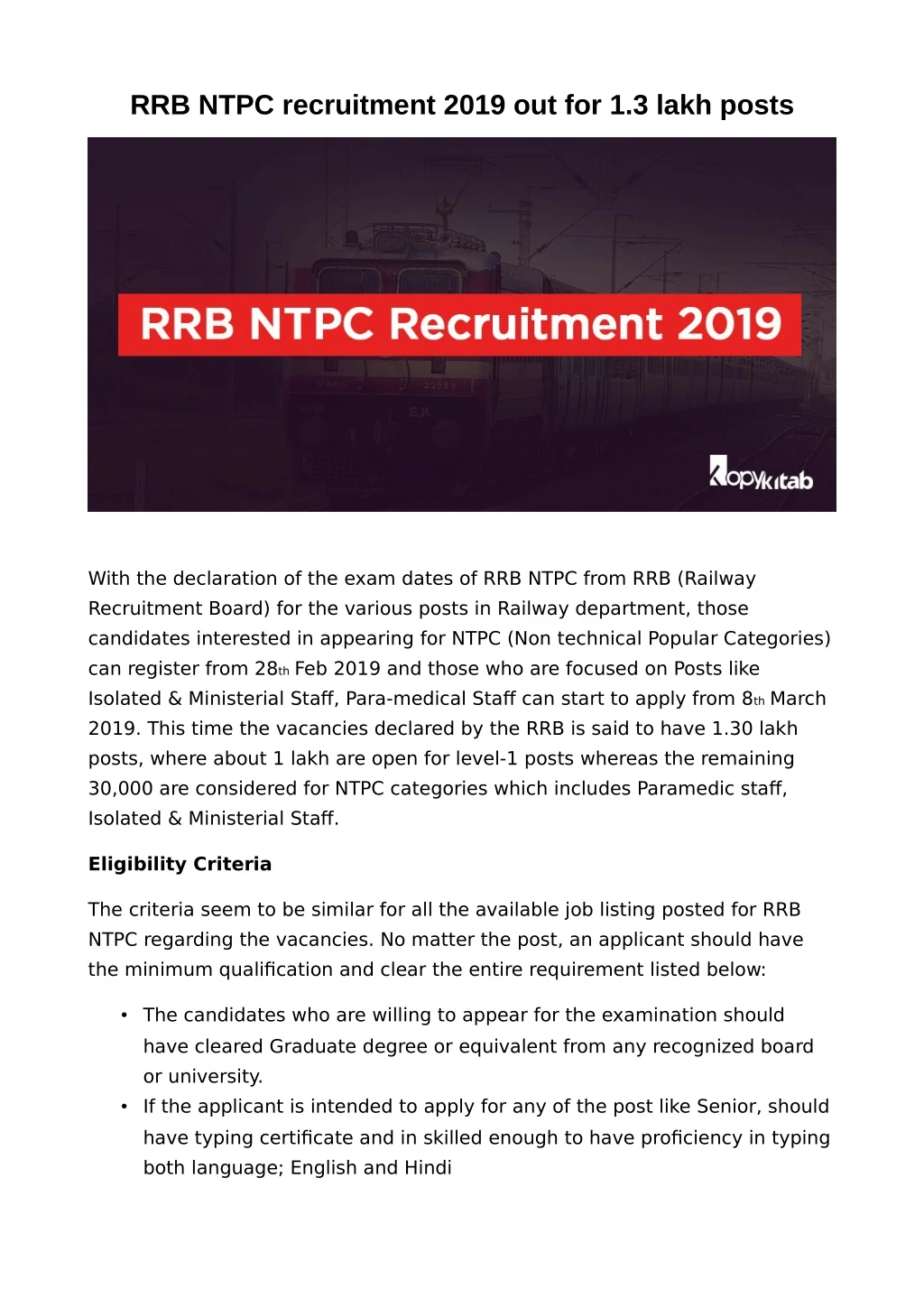 rrb ntpc recruitment 2019 out for 1 3 lakh posts