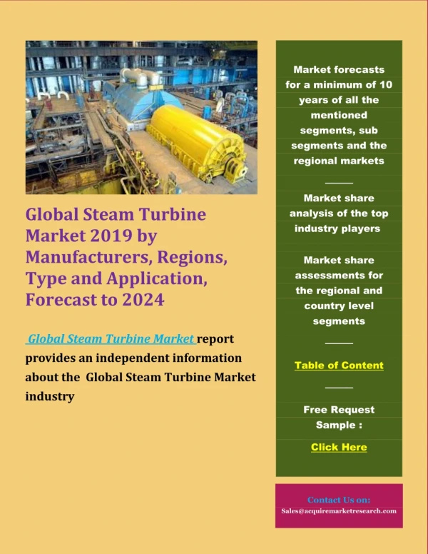 Global Steam Turbine Market 2019 by Manufacturers, Regions, Type and Application, Forecast to 2024