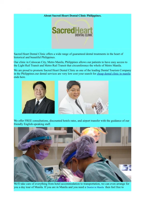 About Sacred Heart Dental Clinic Philippines.