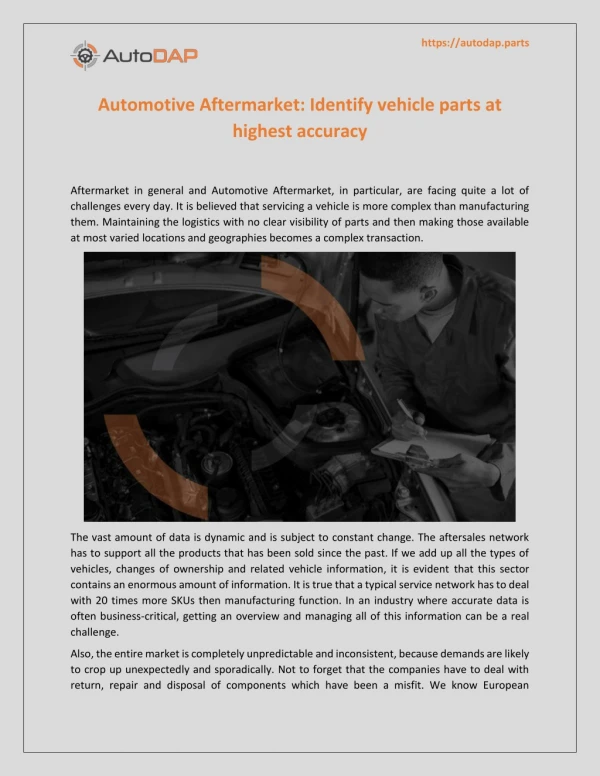Automotive Aftermarket: Identify vehicle parts at highest accuracy